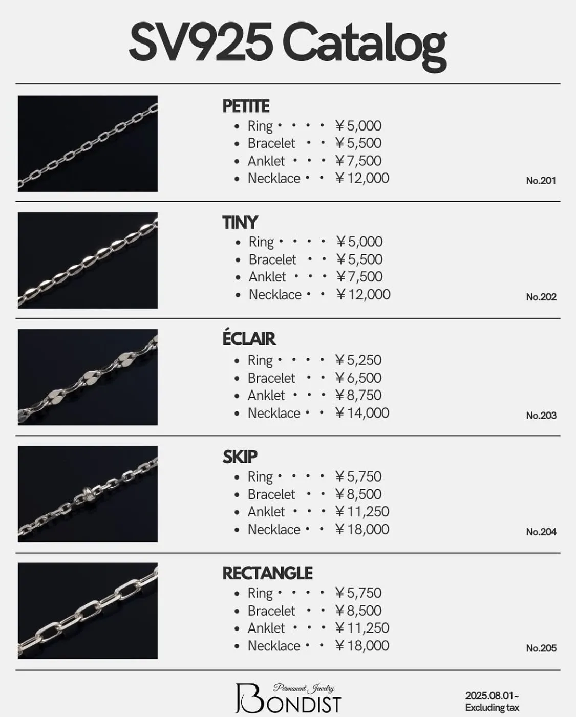 4月からのBONDISTの価格をお知らせいたします！